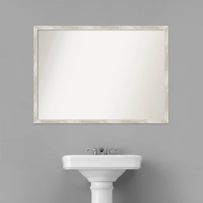 40" X 29" Non-Beveled Crackled Narrow Bathroom Wall Mirror Metallic Silver - Amanti Art - Image 8