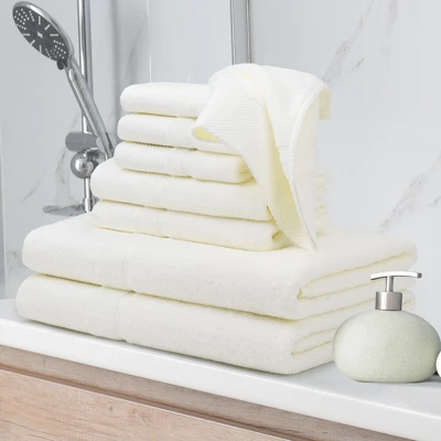 PiccoCasa 100% Combed Cotton Soft 600 GSM Absorbent Lightweight Shower Towel Set 8 Pcs - Image 2