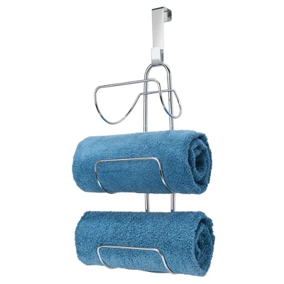 MDesign Metal Over Shower Door Towel Rack Storage Organizer, 3 Tiers - Image 9