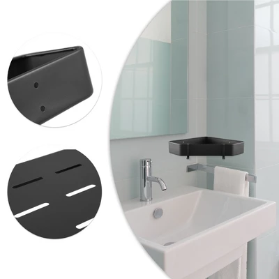 Unique Bargains Bath Corner Shower Shelves Adhesive Caddy With Hooks Drill For Bathroom 9.57"x9.57"x1.97" 2 Sets - Image 2