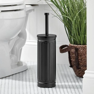 MDesign Metal Compact Toilet Bowl Brush And Wastebasket Combo, Set Of 2, Black - Image 3