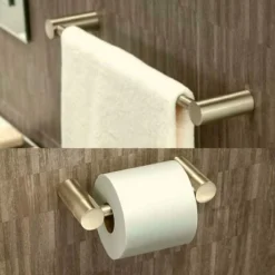 Wood Grip Bathroom Hardware Accessory Set - 4 Piece - Silver