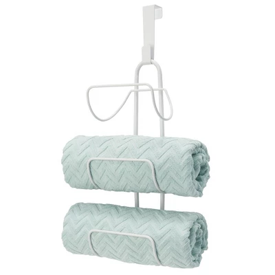 MDesign Metal Over Shower Door Towel Rack Storage Organizer, 3 Tiers - Image 8