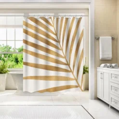 Americanflat 71" X 74" Shower Curtain, Gold Palm Leaf By Modern Tropical