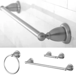3pc Traditional Solid Brass Satin Nickel Towel Bar Bath Accessory Set - Kingston Brass