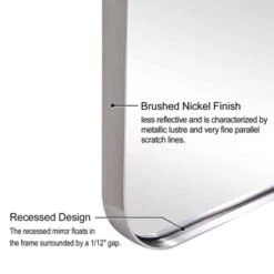 ANDY STAR 22 Inch Tall By 34 Inch Wide Rectangular Tilting Modern Floating Vanity Mirror With Rounded Edges And Adjustable Wall Mounts, Brushed Nickel