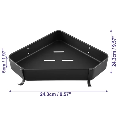 Unique Bargains Bath Corner Shower Shelves Adhesive Caddy With Hooks Drill For Bathroom 9.57"x9.57"x1.97" 2 Sets - Image 3