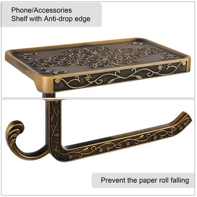 Unique Bargains Wall Mounted With Phone Shelf Waterproof Fixed Toilet Paper Holders Copper Tone 1 Pc - Image 4
