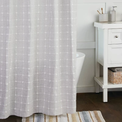 Windowpane Texture Shower Curtain Natural - SKL Home - Image 3