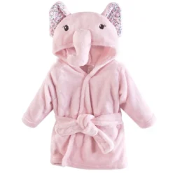 Little Treasure Baby Girl Plush Bathrobe, Floral Elephant, 0-9M