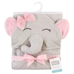 Hudson Baby Infant Girl Cotton Animal Face Hooded Towel, Pretty Elephant, One Size