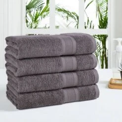 4pc Feather Touch Cotton Bath Towel Set Charcoal - Trident Group