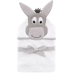 Hudson Baby Infant Cotton Animal Face Hooded Towel, Happy Donkey, One Size