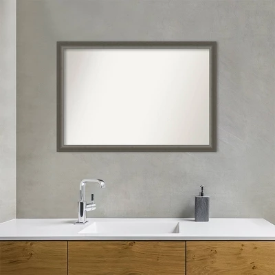 39" X 27" Non-Beveled Domus Wood Bathroom Wall Mirror Dark Silver - Amanti Art - Image 7