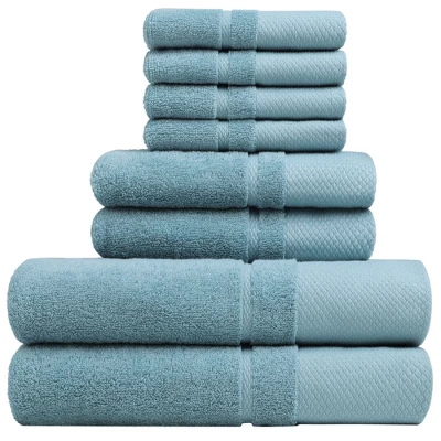 PiccoCasa 100% Combed Cotton Soft 600 GSM Absorbent Lightweight Shower Towel Set 8 Pcs - Image 6