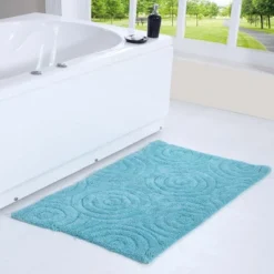 Knightsbridge Beautiful Circle Design Premium Quality Year Round Cotton With Non-Skid Back Bath Rug Aqua