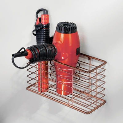 MDesign Metal Wall Mount Hair Care & Styling Tool Storage Basket - Image 2