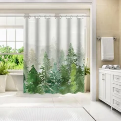 Americanflat 71" X 74" Shower Curtain, Winter Evergreen Forest By PI Creative Art
