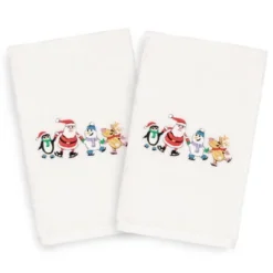 2pk Skating Group Hand Towel Set White - Linum Home Textiles
