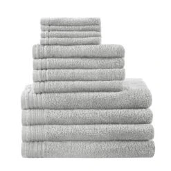 12 Pc 100% Cotton Quick Dry Bath Towel Set Silver - 510 Design