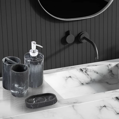 4pc Marble Resin Marble Effect Bath Accessory Set Black - KRALIX - Image 3