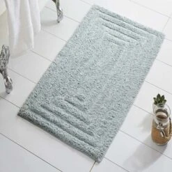 Knightsbridge Stylish And Comfortable All Season Traditional Racetrack Design Cotton Bath Rug Light Blue