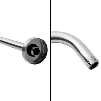 Built Industrial Shower Head Arm Extension With Flange, 15 Inch Wall Mounted Extension Arm For Rainfall Shower Head, Brushed Nickel