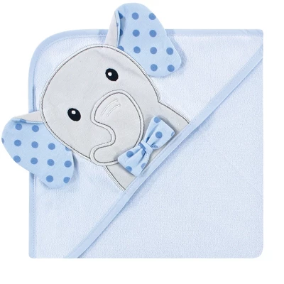 Hudson Baby Infant Boy Cotton Rich Hooded Towels, Blue Dots Gray Elephant, One Size - Image 2