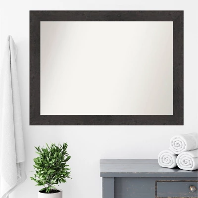 44" X 33" Non-Beveled Rustic Plank Espresso Bathroom Wall Mirror - Amanti Art - Image 8