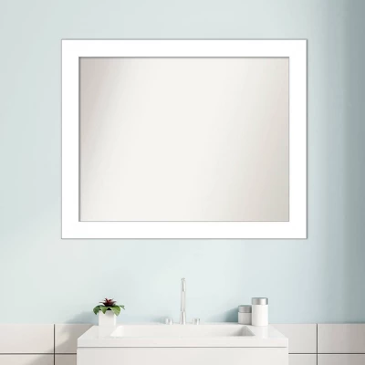 32" X 26" Non-Beveled Wedge White Bathroom Wall Mirror - Amanti Art - Image 8