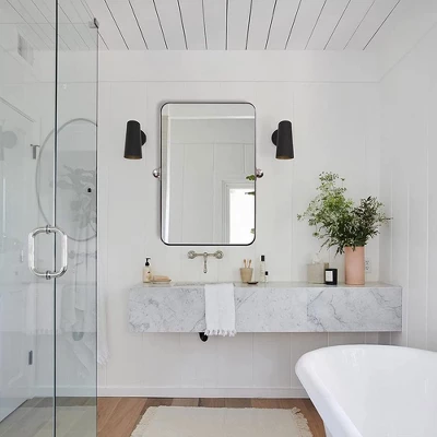 ANDY STAR 22 Inch Tall By 34 Inch Wide Rectangular Tilting Modern Floating Vanity Mirror With Rounded Edges And Adjustable Wall Mounts, Brushed Nickel - Image 4