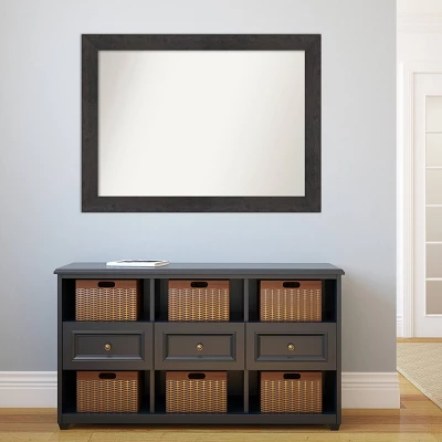 44" X 33" Non-Beveled Rustic Plank Espresso Bathroom Wall Mirror - Amanti Art - Image 4