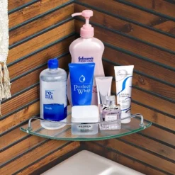 Vdomus 9.8 "x 9.8" Tempered Glass Corner Bathroom Shelf With Stainless Steel Wall Mount - Transparent