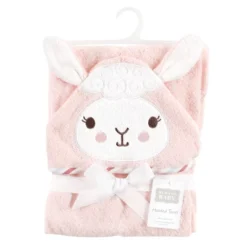 Hudson Baby Infant Girl Cotton Animal Face Hooded Towel, Pink Llama, One Size