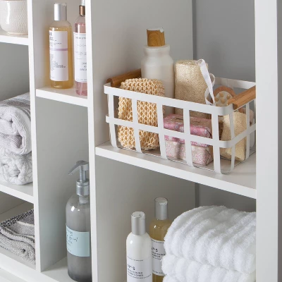 Large Metal Basket With Bamboo Handles White - Simplify