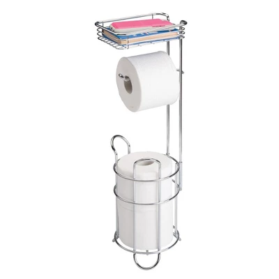MDesign Metal Toilet Paper Holder Stand/Dispenser, Shelf, 3 Rolls - Image 4