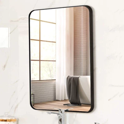 Serio 22" X 30" Brushed Metal Framed Rounded Corner Rectangular Vanity Mount Decorative Bathroom Vanity Mirrors-The Pop Home - Image 7