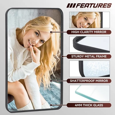 Serio 22" X 30" Brushed Metal Framed Rounded Corner Rectangular Vanity Mount Decorative Bathroom Vanity Mirrors-The Pop Home - Image 5