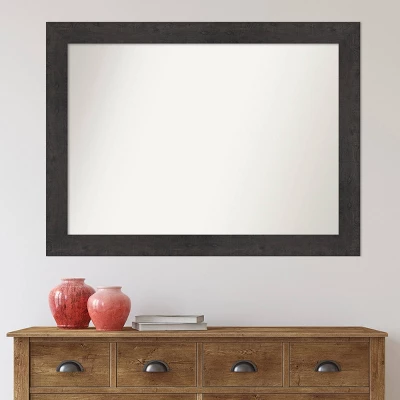 44" X 33" Non-Beveled Rustic Plank Espresso Bathroom Wall Mirror - Amanti Art - Image 5