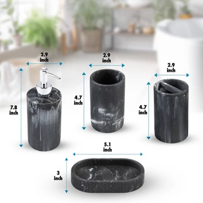 4pc Marble Resin Marble Effect Bath Accessory Set Black - KRALIX - Image 4