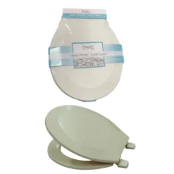 J&V Textiles Elongated Toilet Seat With Easy Clean & Change Hinge, Beveled Edges (Beige)