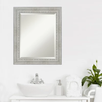 Amanti Art Rustic White Wash Beveled Wood Bathroom Wall Mirror - Image 5