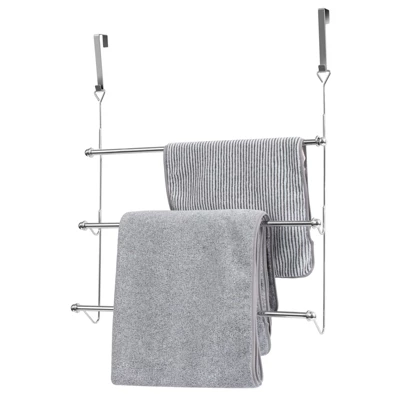 Juvale 3-Bar Over The Door Towel Rack For Bathroom Door Up To 1.57 Inch Thick, Chrome Metal - Image 3