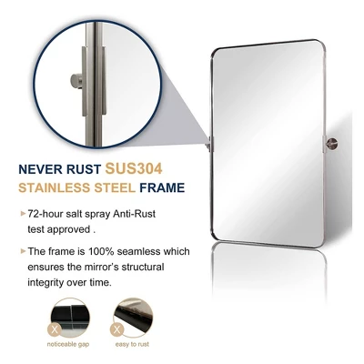 ANDY STAR 34 Inch Tall By 22 Inch Wide Rectangular Tilting Modern Floating Vanity Mirror With Rounded Edges And Adjustable Wall Mounts, Brushed Nickel - Image 3