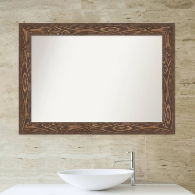 42" X 30" Non-Beveled Bridge Wood Bathroom Wall Mirror Brown - Amanti Art - Image 4