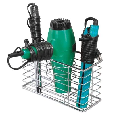MDesign Metal Wall Mount Hair Care & Styling Tool Storage Basket - Image 10