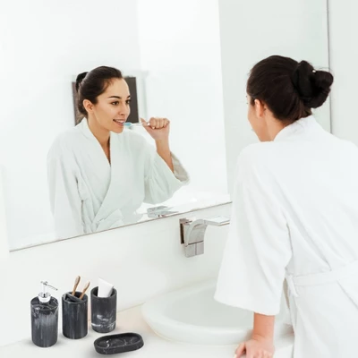 4pc Marble Resin Marble Effect Bath Accessory Set Black - KRALIX - Image 2