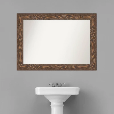 42" X 30" Non-Beveled Bridge Wood Bathroom Wall Mirror Brown - Amanti Art - Image 6