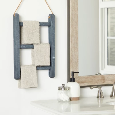 Farmlyn Creek 3-Tier Rustic-Style Hanging Towel Rack, Small Wooden Hanging Ladder Towel Racks For Bathroom With Rope, 10 X 23 In, Gray