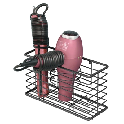 MDesign Metal Wall Mount Hair Care & Styling Tool Storage Basket - Image 7